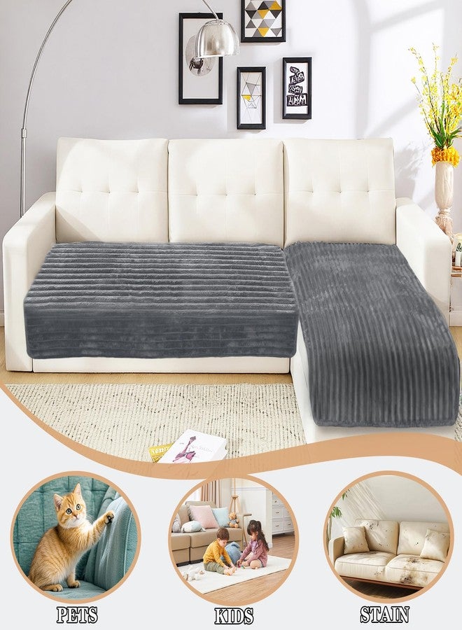 NAISI Couch Covers for Dogs Waterproof Flannel Striped Sofa Cover Pet Friendly Washable Dog Mat for Couch Anti Slip Sectional Sofa Slipcover Protector(2pcs/35"x63"+35"x70",Dark Grey) - Image 2
